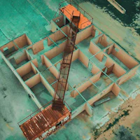 an aerial view of an abandoned building